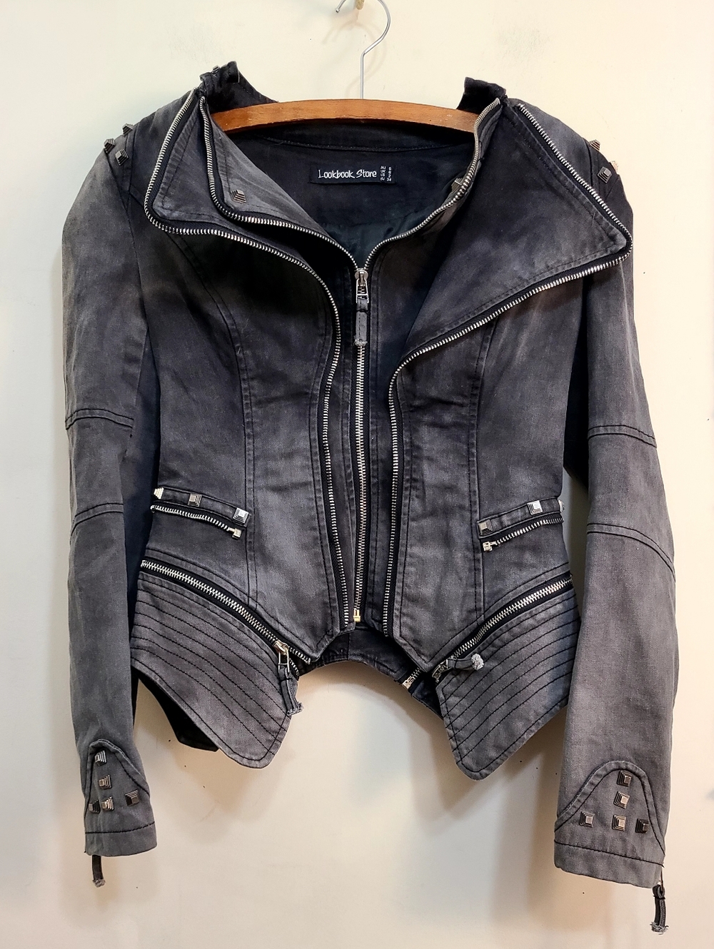 Lookbook Store Studded Black Leather Moto Jacket Gothic Biker Style Size 2 - Picture 5 of 8